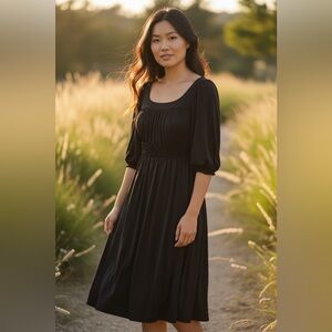 Max Edition Black Ruched A-Line Cocktail Dress